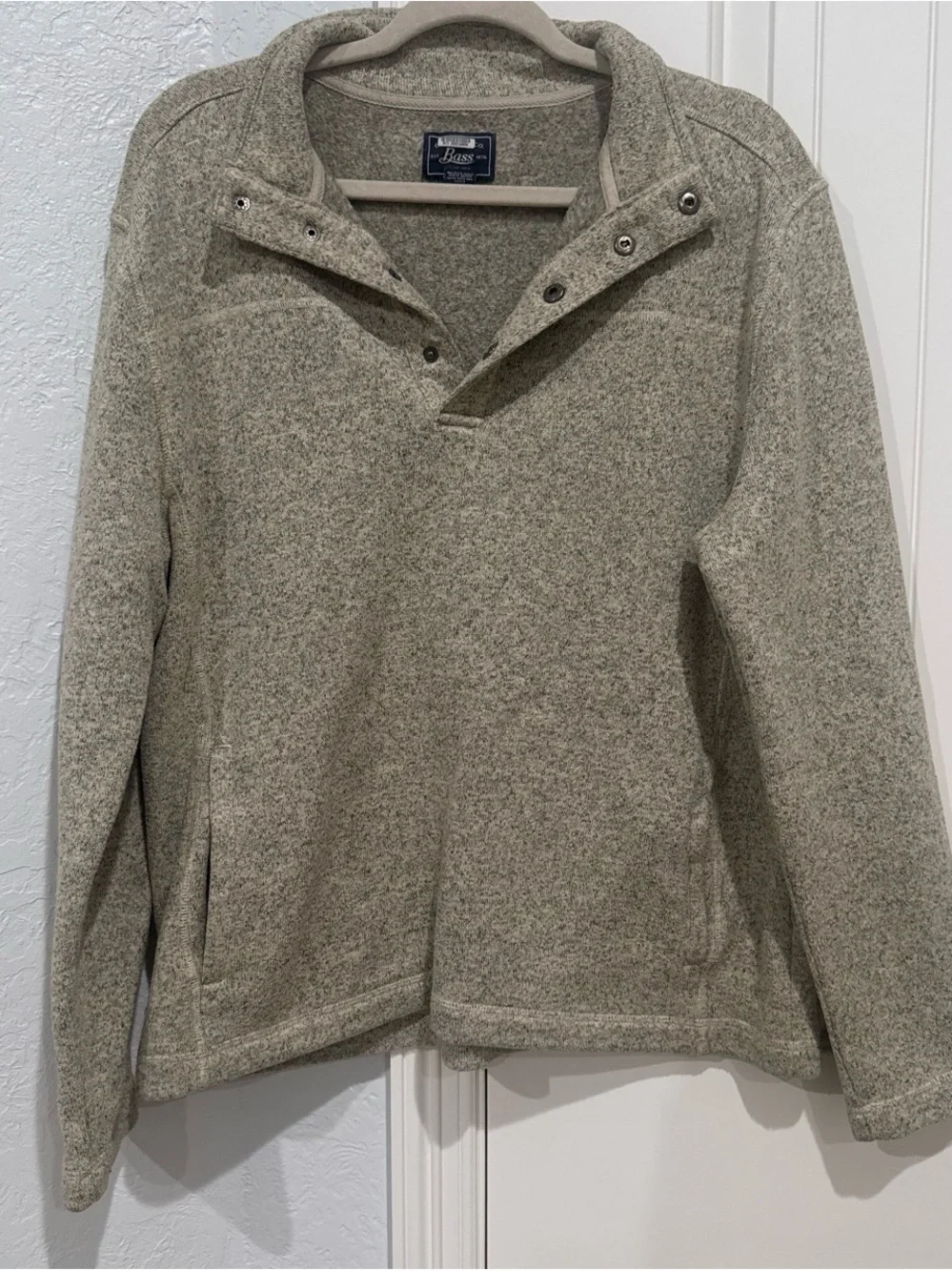 Bass Men's Heathered Oatmeal Zip-Neck Sweater